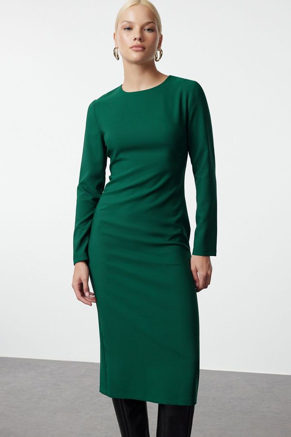 Trendyol Trendyol Emerald Green Bodycon Midi Woven Dress