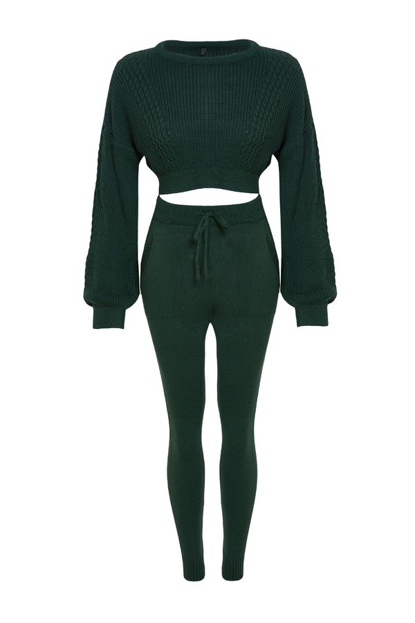 Trendyol Trendyol Emerald Green Crop Crew Neck Knitwear Bottom-Top Set