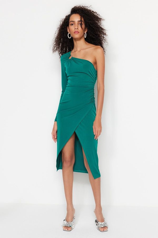 Trendyol Trendyol Emerald Green Double Breasted Knitted Evening Dress With Accessories