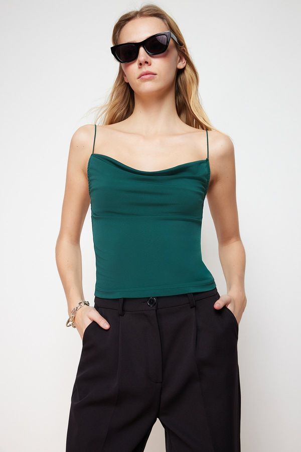 Trendyol Trendyol Emerald Green Fitted/Slippery Turndown Collar Flexible Knitted Blouse