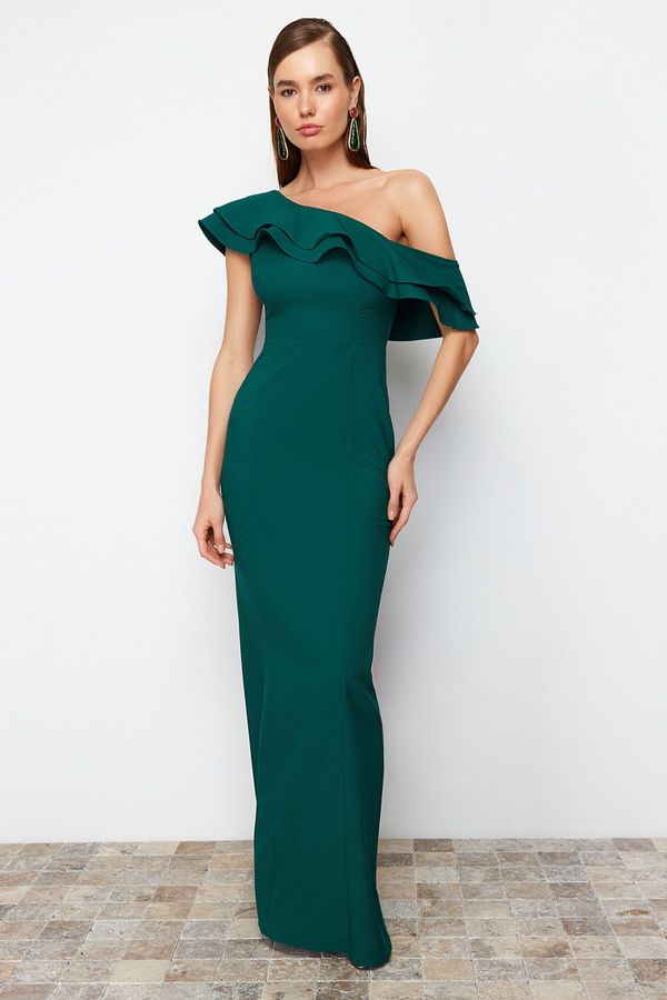 Trendyol Trendyol Emerald Green Flounce Detailed Woven Elegant Evening Dress