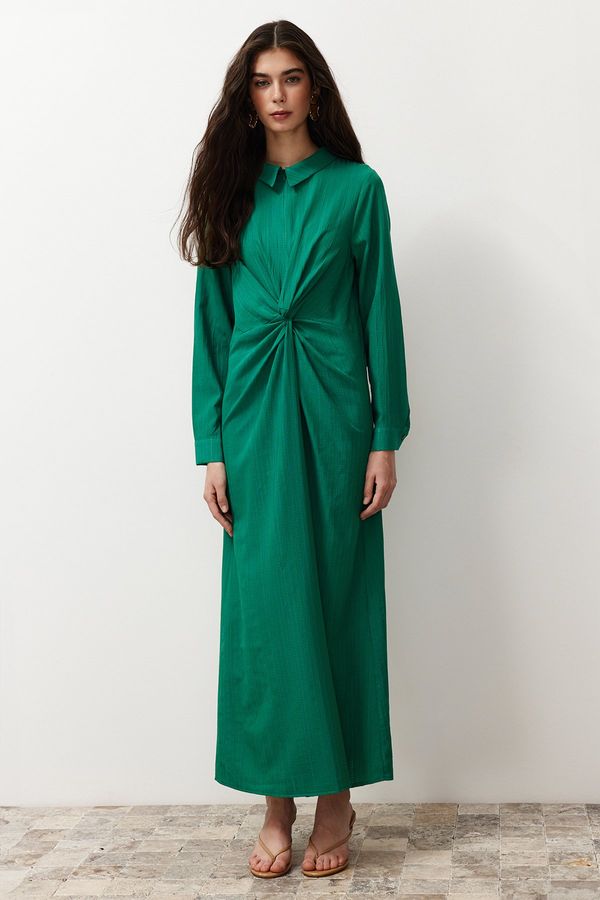 Trendyol Trendyol Emerald Green Front Knot and Zipper Detail Woven Dress