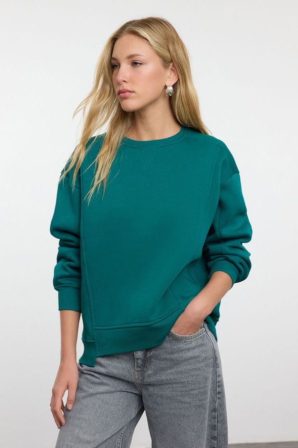 Trendyol Trendyol Emerald Green Hem Detailed Crew Neck Relaxed/Comfortable Fit Knitted Sweatshirt