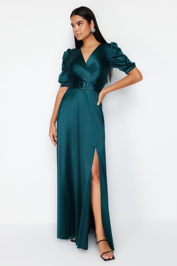 Trendyol Trendyol Emerald Green Knitted Elegant Evening Dress
