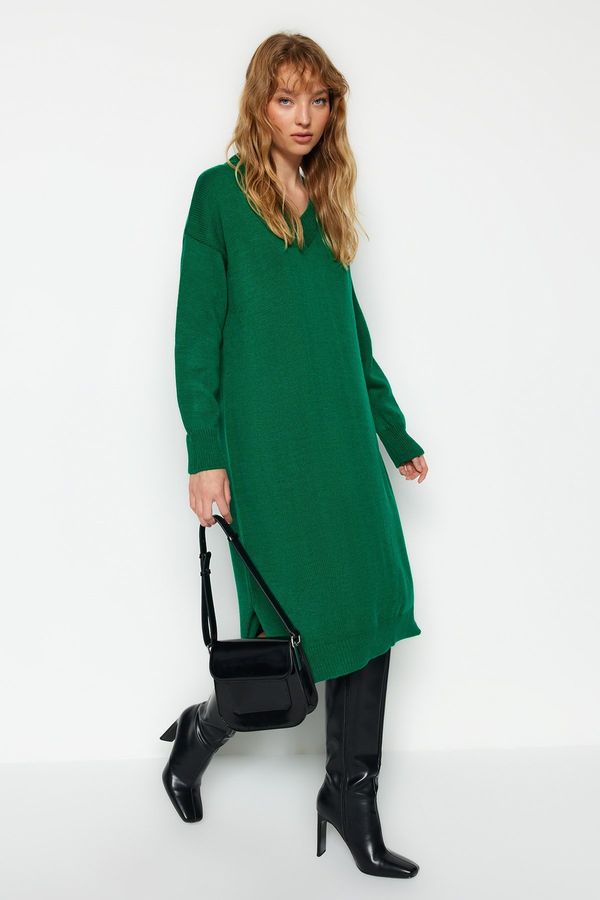 Trendyol Trendyol Emerald Green Maxi Knitwear Wide Pattern Dress