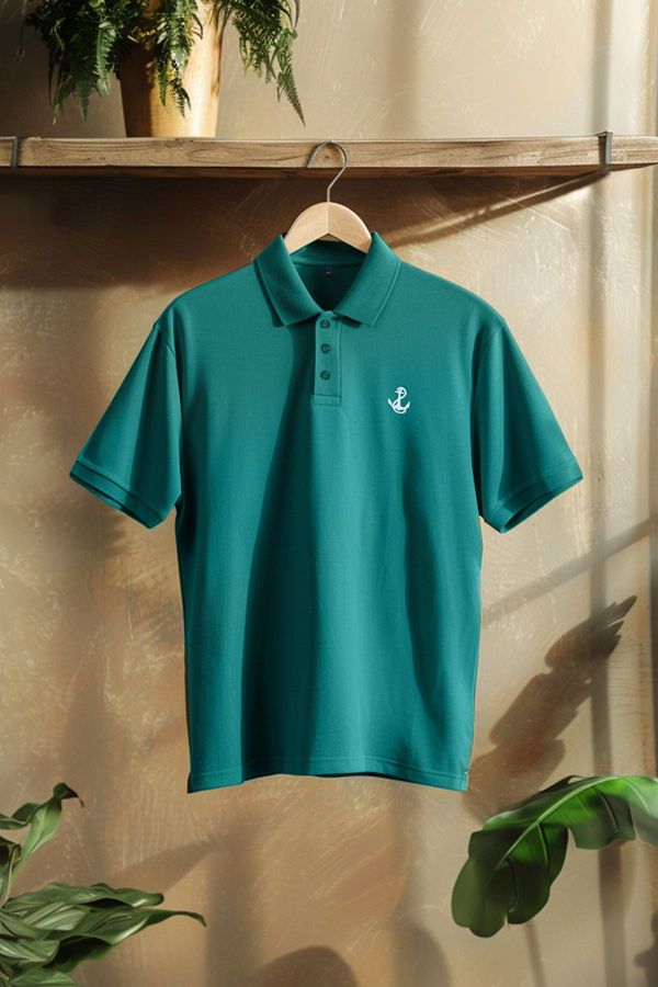 Trendyol Trendyol Emerald Green Men's Regular Cut 100% Cotton Embroidered Polo Neck T-shirt