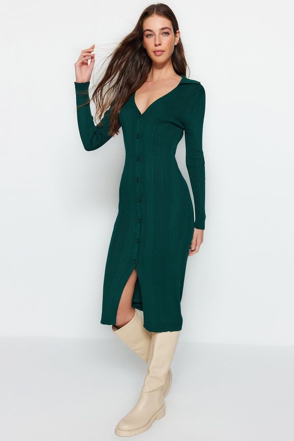 Trendyol Trendyol Emerald Green Midi Knitwear Polo Neck Dress