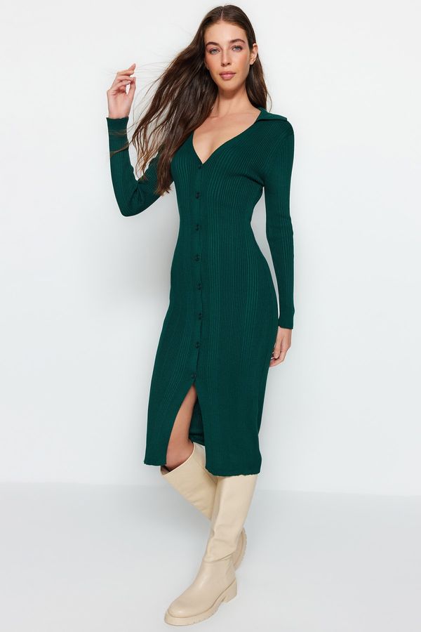 Trendyol Trendyol Emerald Green Midi Sweater Polo Neck Dress