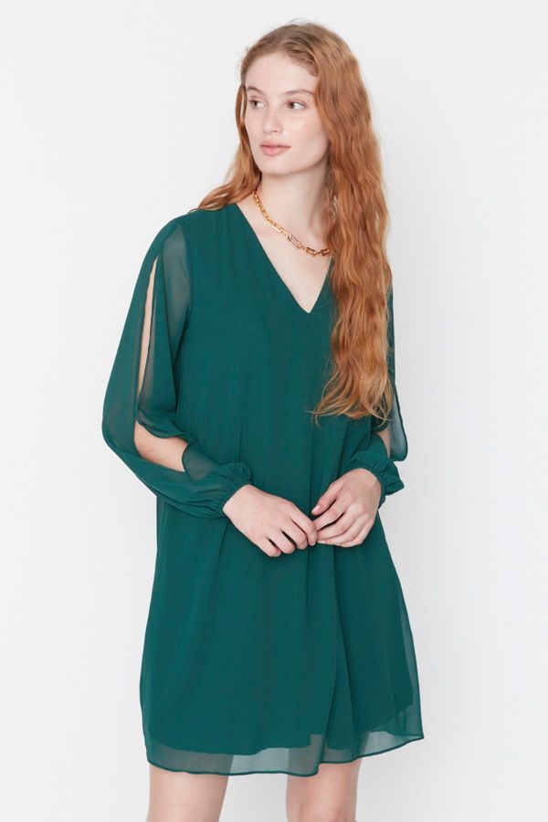 Trendyol Trendyol Emerald Green Mini Chiffon Lined Woven Woven Dress