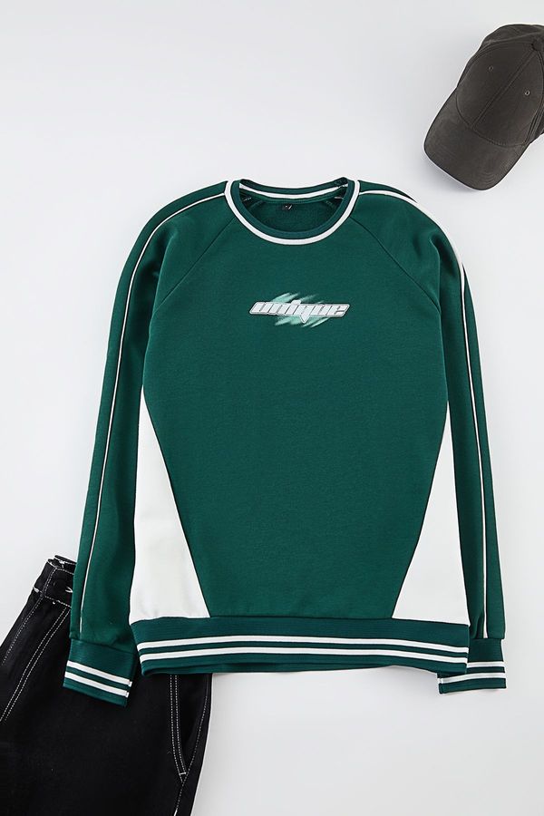 Trendyol Trendyol Emerald Green Oversize/Wide Cut Printed College Sweatshirt