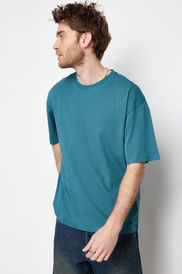 Trendyol Trendyol Emerald Green Oversize/Wide-Fit Basic 100% Cotton T-Shirt