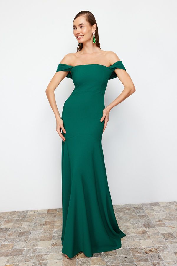 Trendyol Trendyol Emerald Green Plain Fitted Woven Evening Dress & Prom Dress