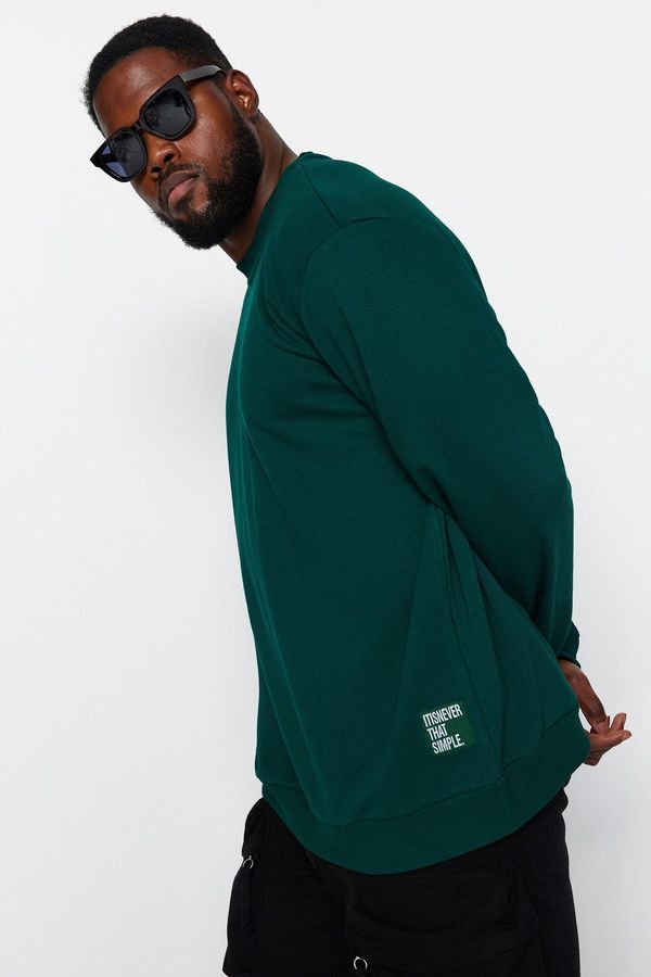 Trendyol Trendyol Emerald Green Plus Size Crew Neck Regular/Normal Cut Labeled Sweatshirt