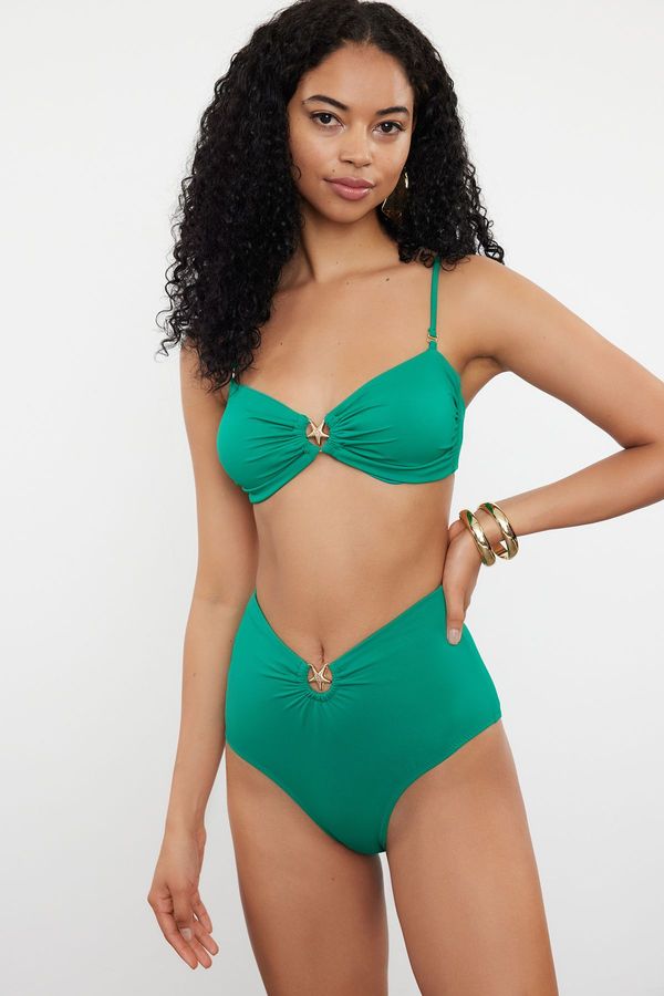 Trendyol Trendyol Emerald Green Premium Accessorized High Waist Hipster Bikini Bottom