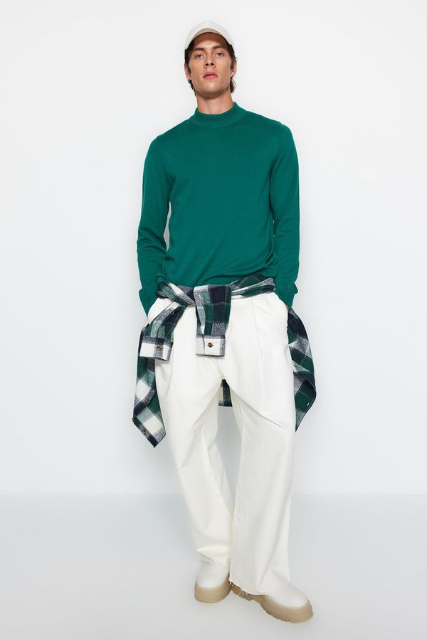 Trendyol Trendyol Emerald Green Slim Fit Half Turtleneck 100% Cotton Basic Sweater