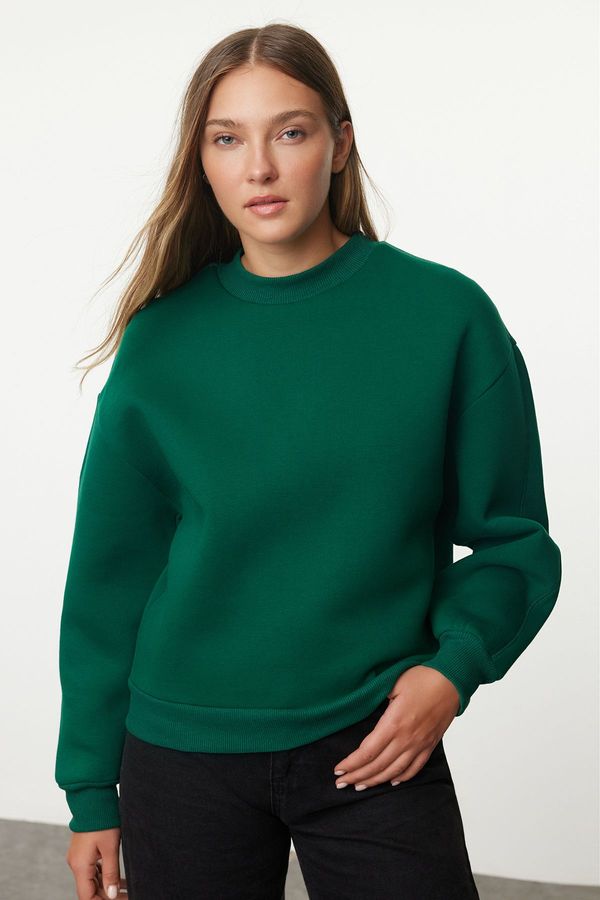 Trendyol Trendyol Emerald Green Thick Inside Fleece High Collar Relaxed/Comfortable Fit Knitted Sweatshirt