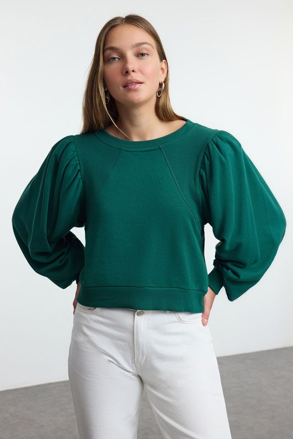 Trendyol Trendyol Emerald Green Thick Regular Regular Pattern Balloon Sleeve Knitted Sweatshirt