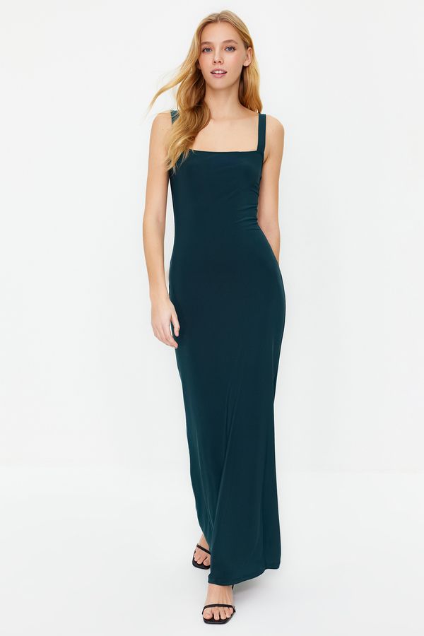 Trendyol Trendyol Emerald Green Thick Strap Fitted Flexible Knitted Maxi Pencil Dress