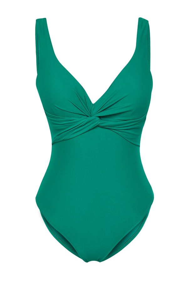 Trendyol Trendyol Emerald Green V-Neck Knotted Regular Swimsuit