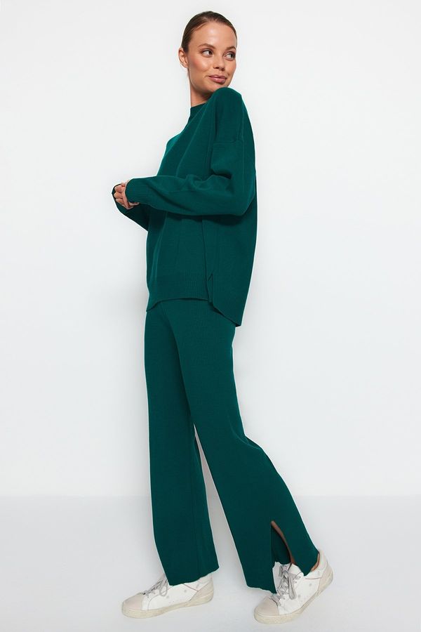 Trendyol Trendyol Emerald Green Wide fit, Knitwear Top and Bottom Set with Basic Pants