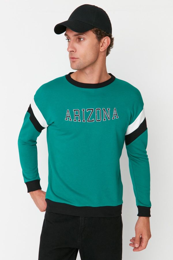 Trendyol Trendyol Emerald Men's Relaxed Fit Crewneck Sweatshirt with Paneled Sleeves