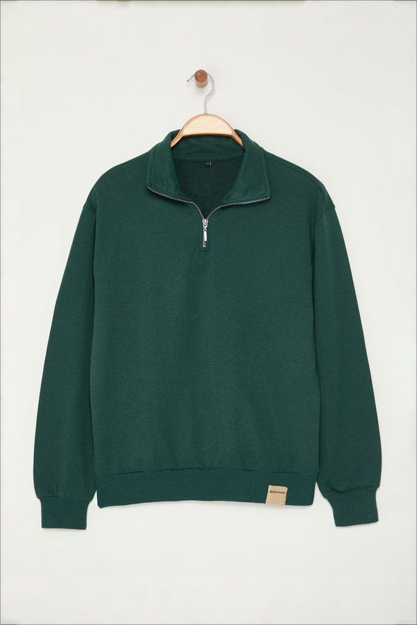 Trendyol Trendyol Emerald Oversize/Wide Cut Stand Collar Sweatshirt with Labeled Fleece Inside