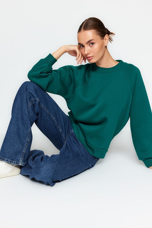 Trendyol Trendyol Emerald Relaxed Fit Basic Raglan Sleeve Crew Neck Pletena dukserica