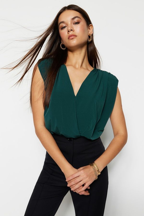 Trendyol Trendyol Emerald Waistband Double Breasted Neck Flexible Snaps Knitted Bodysuit