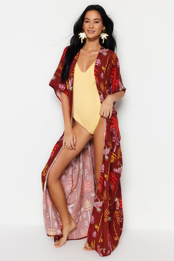 Trendyol Trendyol Ethnic Patterned Belted Maxi Woven Kimono & Kaftan