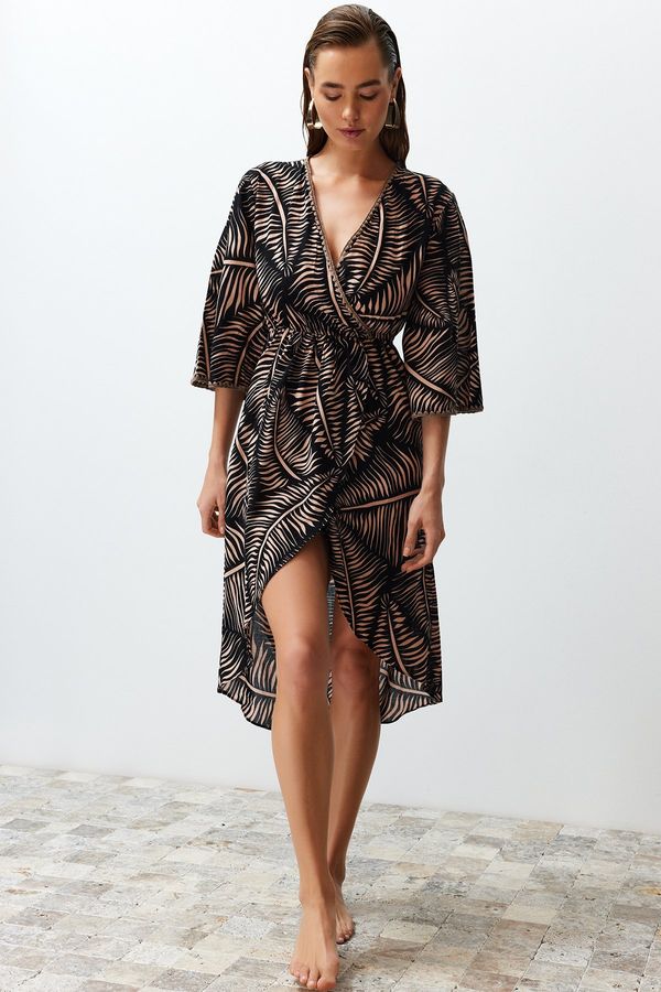 Trendyol Trendyol Ethnic Patterned Midi Woven Flounce Beach Dress