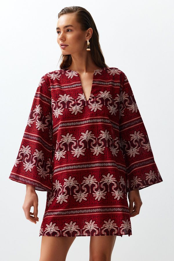 Trendyol Trendyol Ethnic Patterned Wide Fit Maxi Woven 100% Cotton Beach Dress