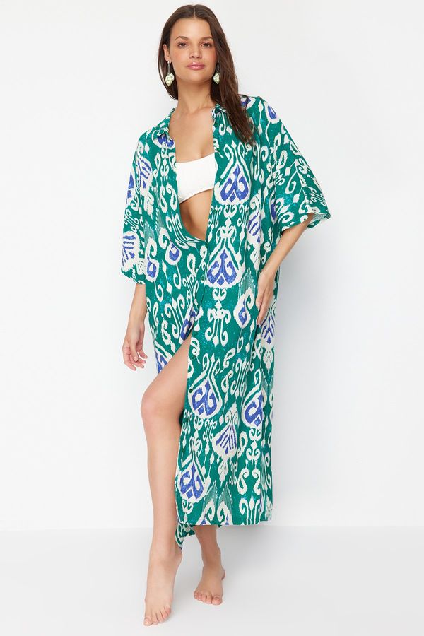 Trendyol Trendyol Ethnic Patterned Wide Fit Midi Woven Beach Dress