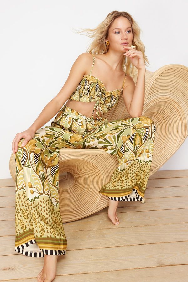 Trendyol Trendyol Ethnic Patterned Woven Ruffle Blouse Trousers Suit