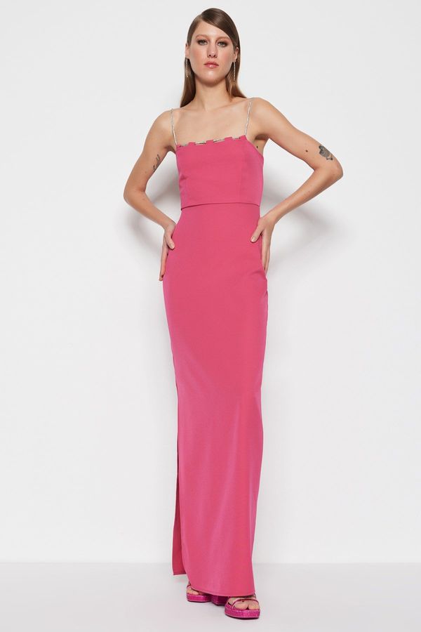 Trendyol Trendyol Evening Dress In Fuchsia Lined Woven Shiny Stones Evening Dress