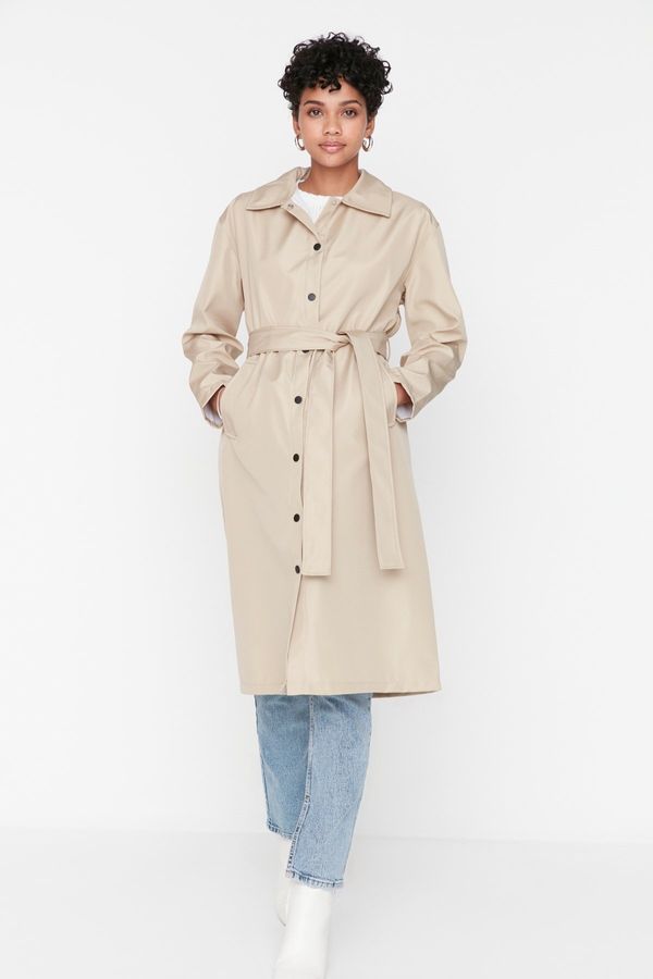 Trendyol Trendyol Exposed Camel Trench Coat with Buttons and Belted Waist