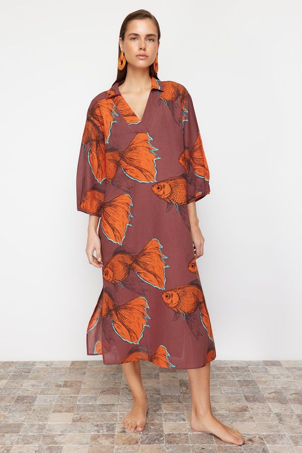 Trendyol Trendyol Fish Pattern Wide Pattern Midi Woven Beach Dress