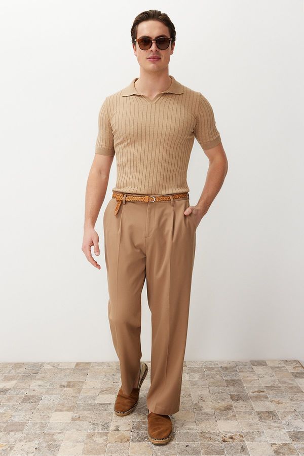Trendyol Trendyol FL Beige Slim-Narrow Polo Neck Plain Knitwear Polo Neck T-shirt