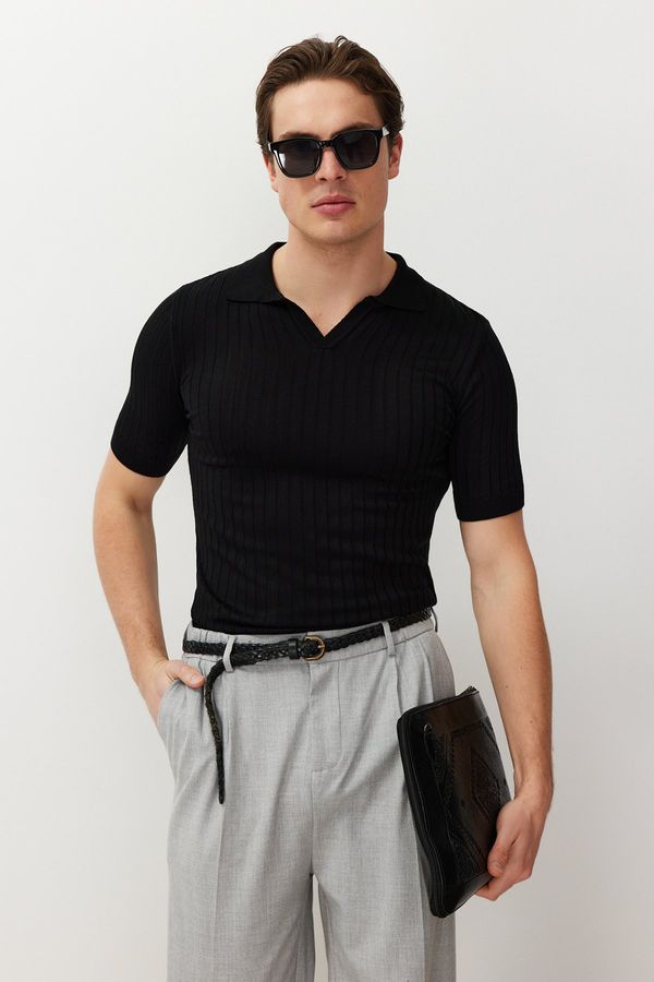Trendyol Trendyol FL Black Slim-Narrow Polo Neck Plain Knitwear Polo Neck T-shirt