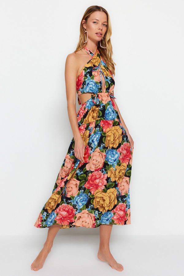 Trendyol Trendyol Floral Pattern Maxi Woven Tie 100% Cotton Beach Dress