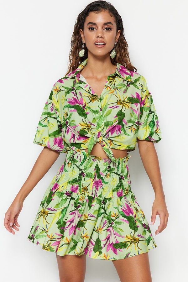 Trendyol Trendyol Floral Pattern Woven Tie Shirt-Skirt Set