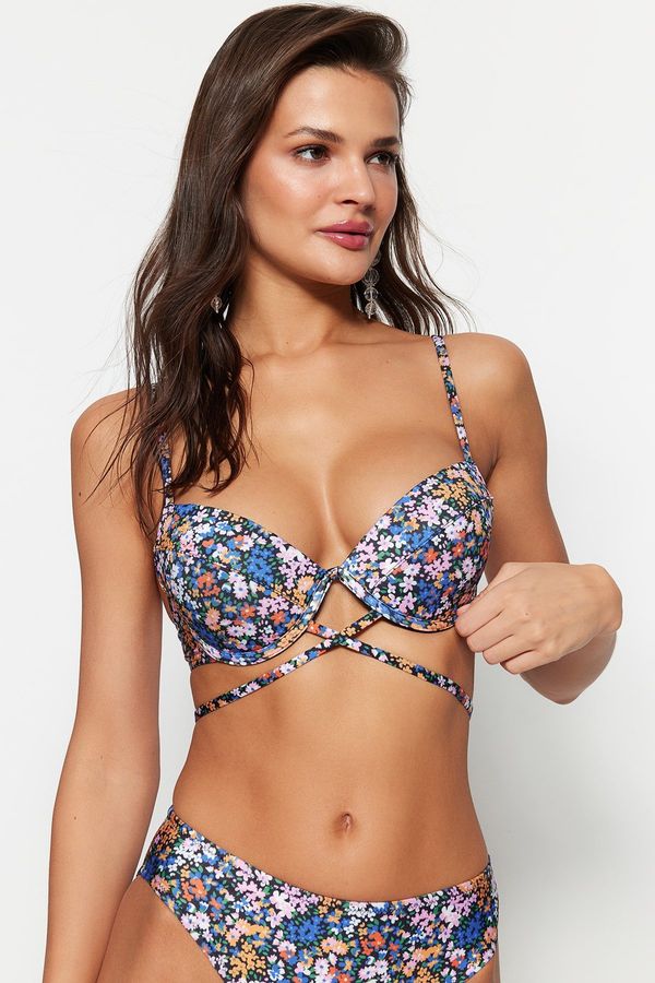 Trendyol Trendyol Floral Patterned Balconette Tie-Up Bikini Top