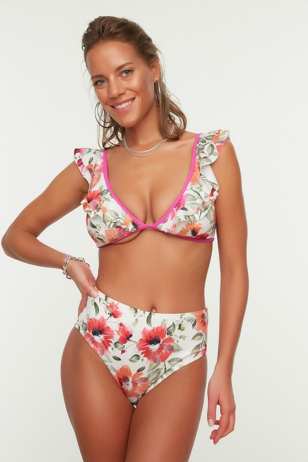 Trendyol Trendyol Floral Patterned Frill Detailed Bikini Set