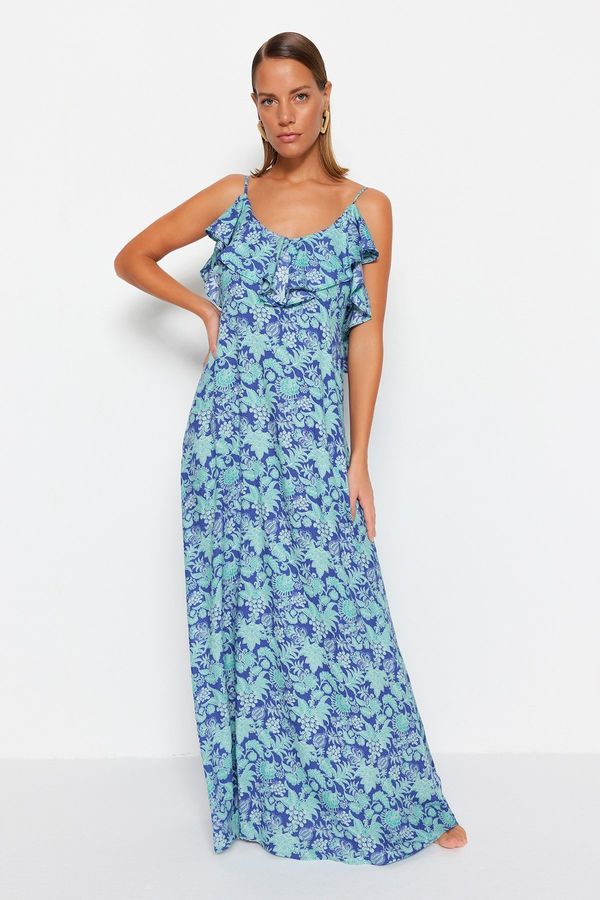 Trendyol Trendyol Floral Patterned Maxi Woven Flounce Beach Dress