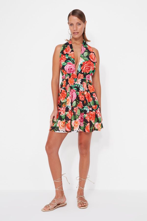 Trendyol Trendyol Floral Patterned Mini Woven Backless 100% Cotton Beach Dress