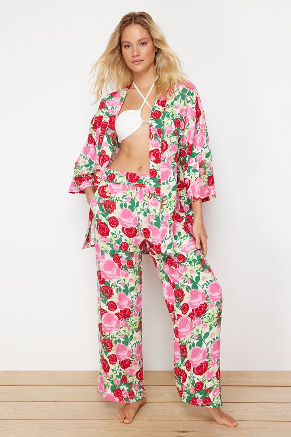 Trendyol Trendyol Floral Patterned Woven Kimono Pants Set