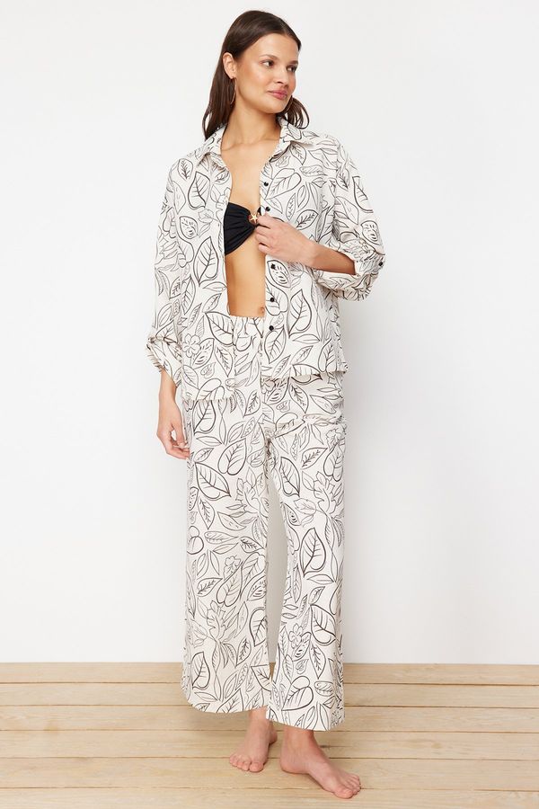 Trendyol Trendyol Floral Patterned Woven Linen Look Shirt Trousers Set