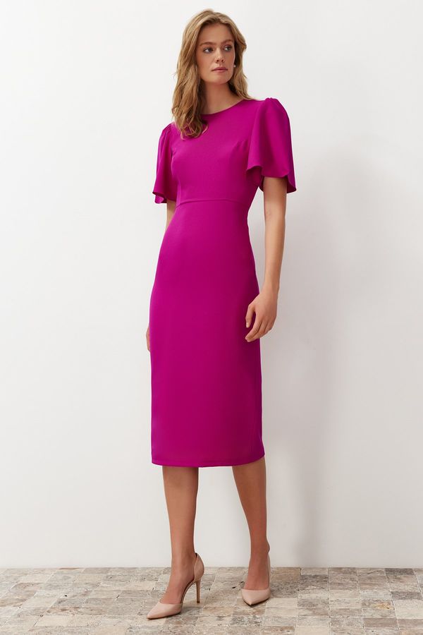 Trendyol Trendyol Fuchsia A-Line Midi Pencil Skirt Woven Dress with Pleat Detail on the Sleeve