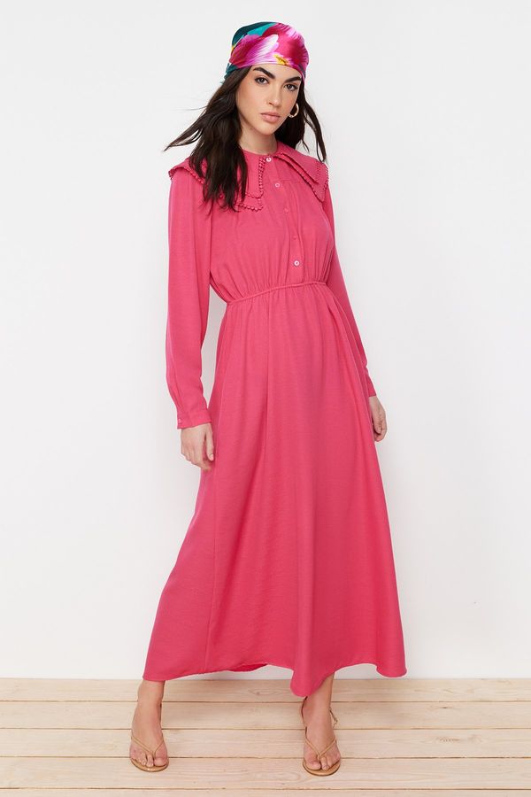 Trendyol Trendyol Fuchsia Baby Collared Linen Look Woven Dress