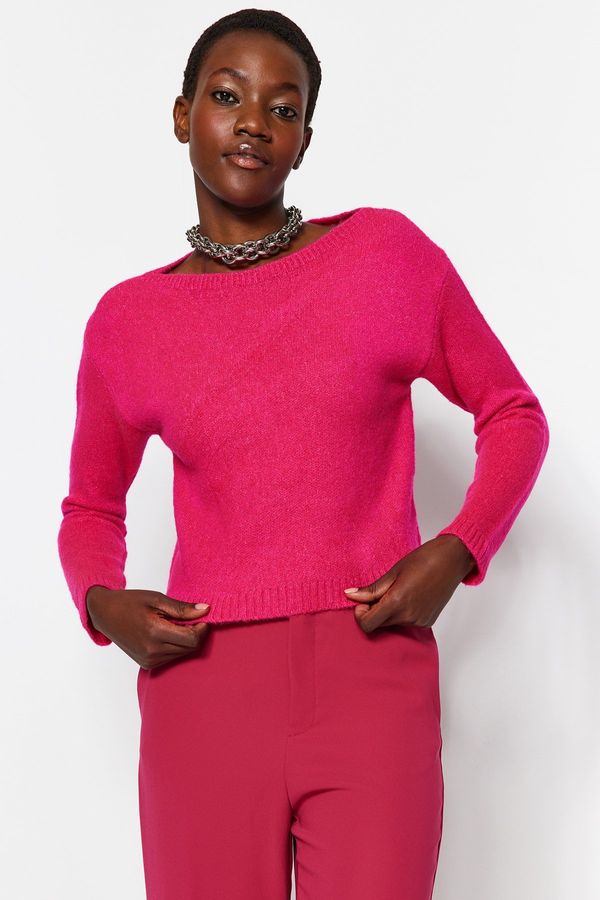 Trendyol Trendyol Fuchsia Crop Soft Textured Basic Knitwear Sweater