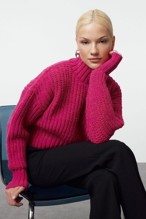 Trendyol Trendyol Fuchsia Crop Soft Textured Basic Thick Knit Detailed Knitwear Sweater